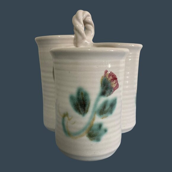 Rare Red Thistle Utensils Holder Tom Jones Pottery Fairhope Al - Picture 1 of 9